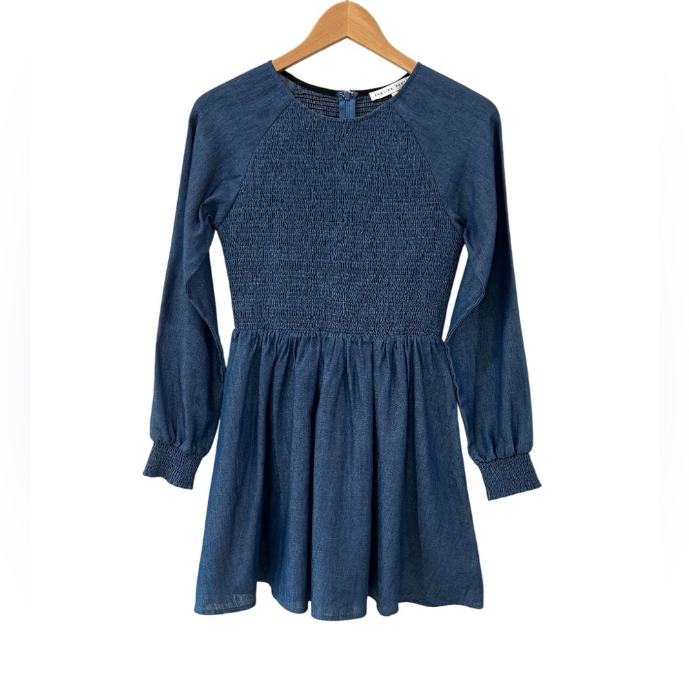 English Factory women’s smocked chambray dress Small blue western rodeo